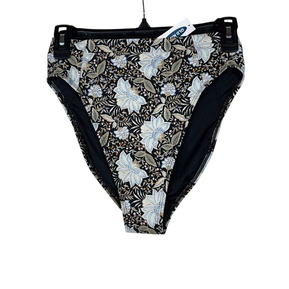 Old Navy Small Swim Bottoms Floral High-Waisted Stretch Lined Black Multi New - Picture 1 of 6